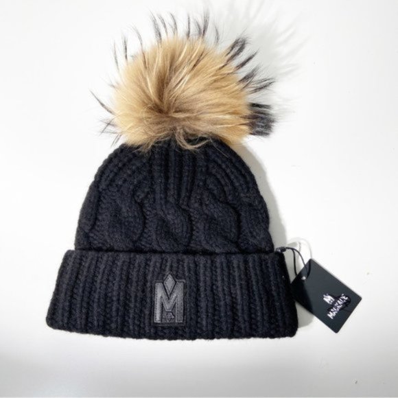 Mackage Accessories - NWT Mackage Nina Cashmere Cable-Knit Beanie With Shearling Pom-Pom One Size